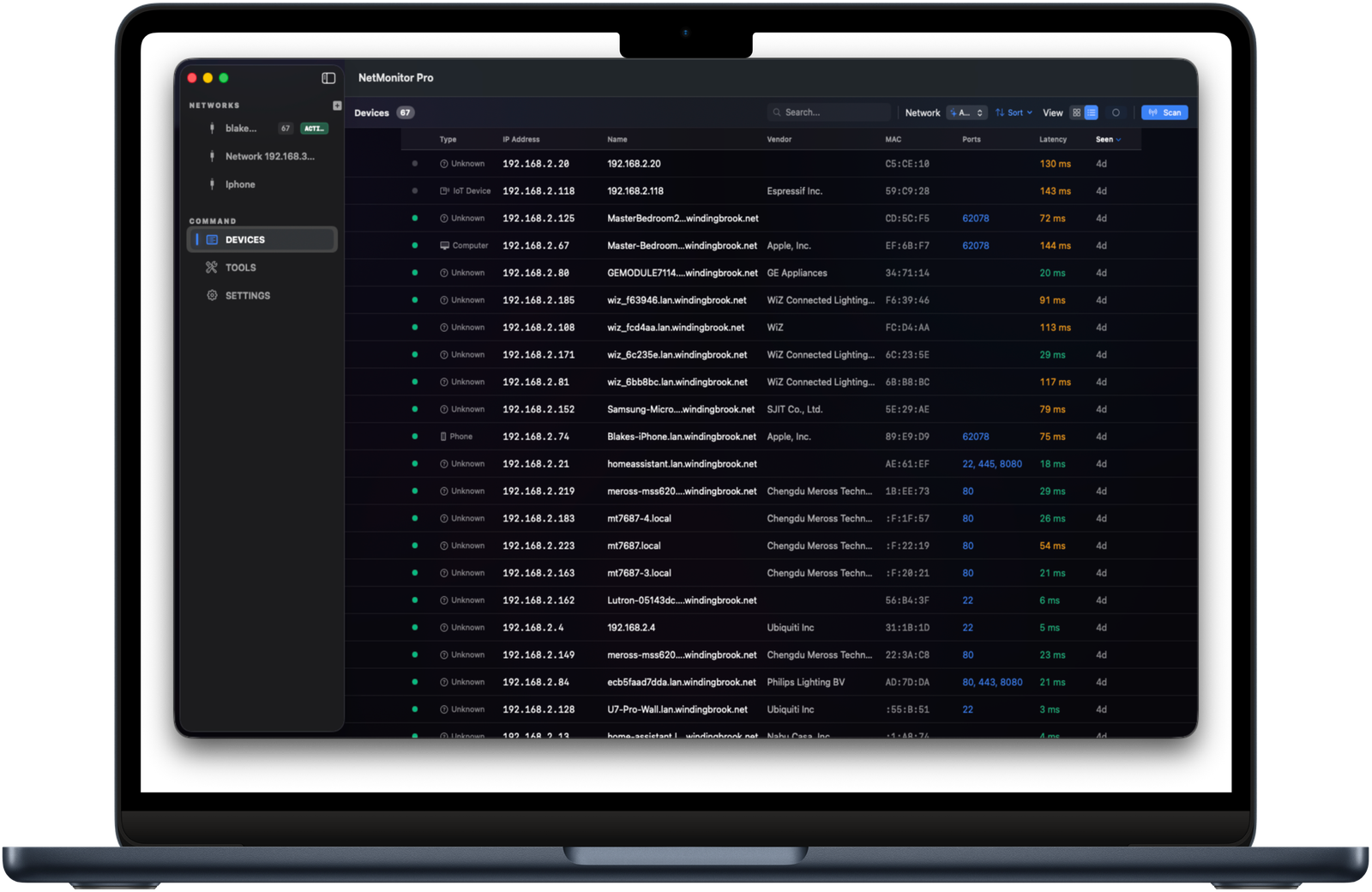 NetMonitor on Mac — Devices