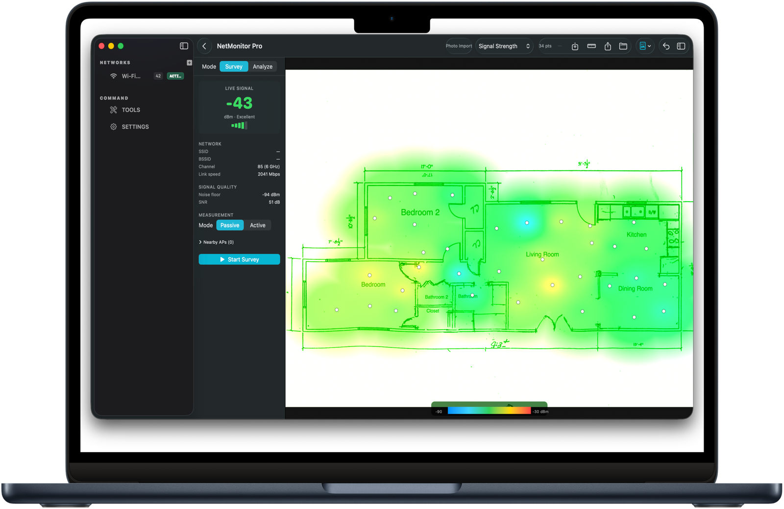 Wi-Fi heatmap with floor plan