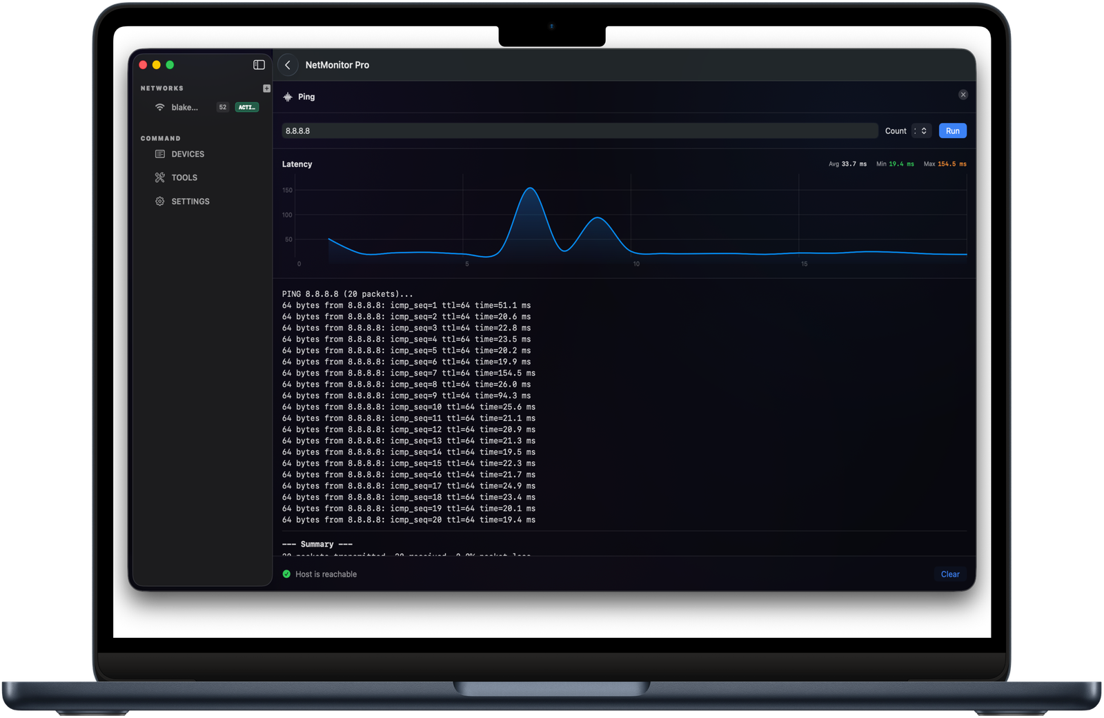 Ping with live latency graph